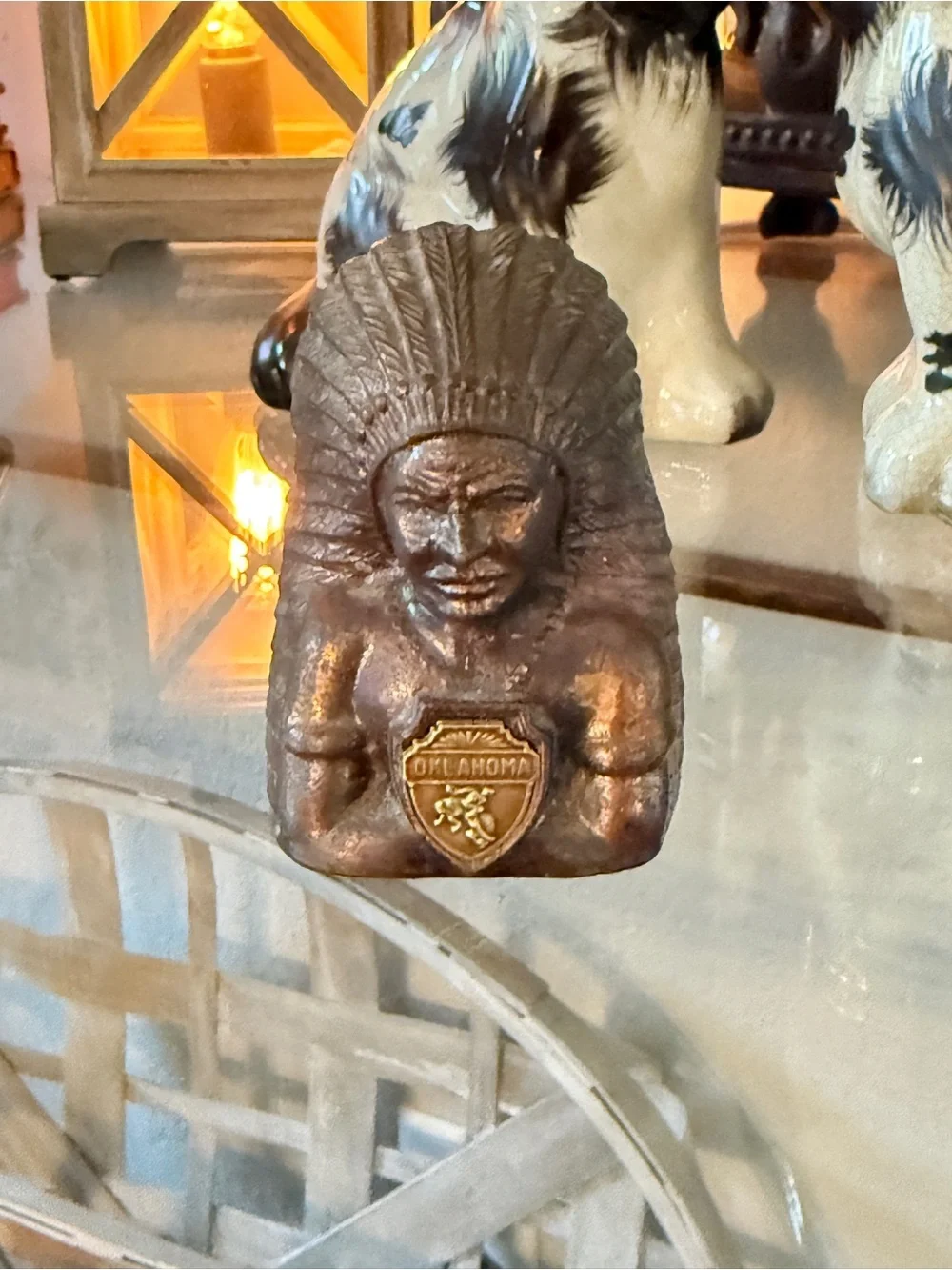 😎3/$20‼️Vintage Native American Chief Bust with Oklahoma Badge